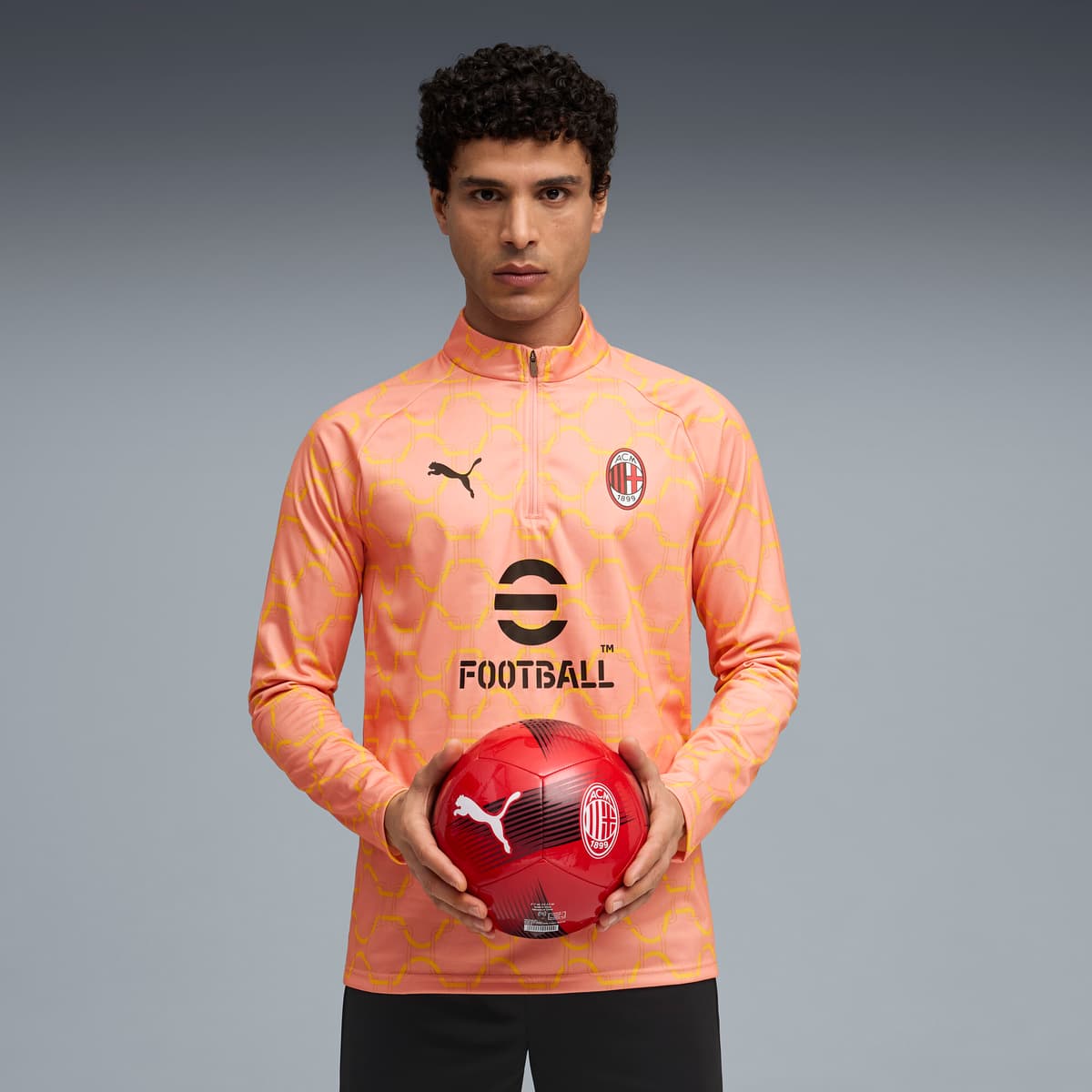 PUMA AC Milan prematch-top met kwartrits voor Heren, Roze/Geel, Maat XL thumbnail 4