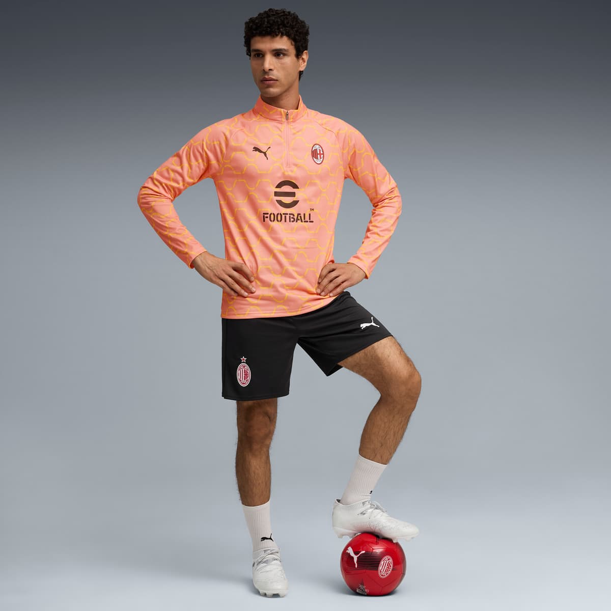 PUMA AC Milan prematch-top met kwartrits voor Heren, Roze/Geel, Maat XL thumbnail 2