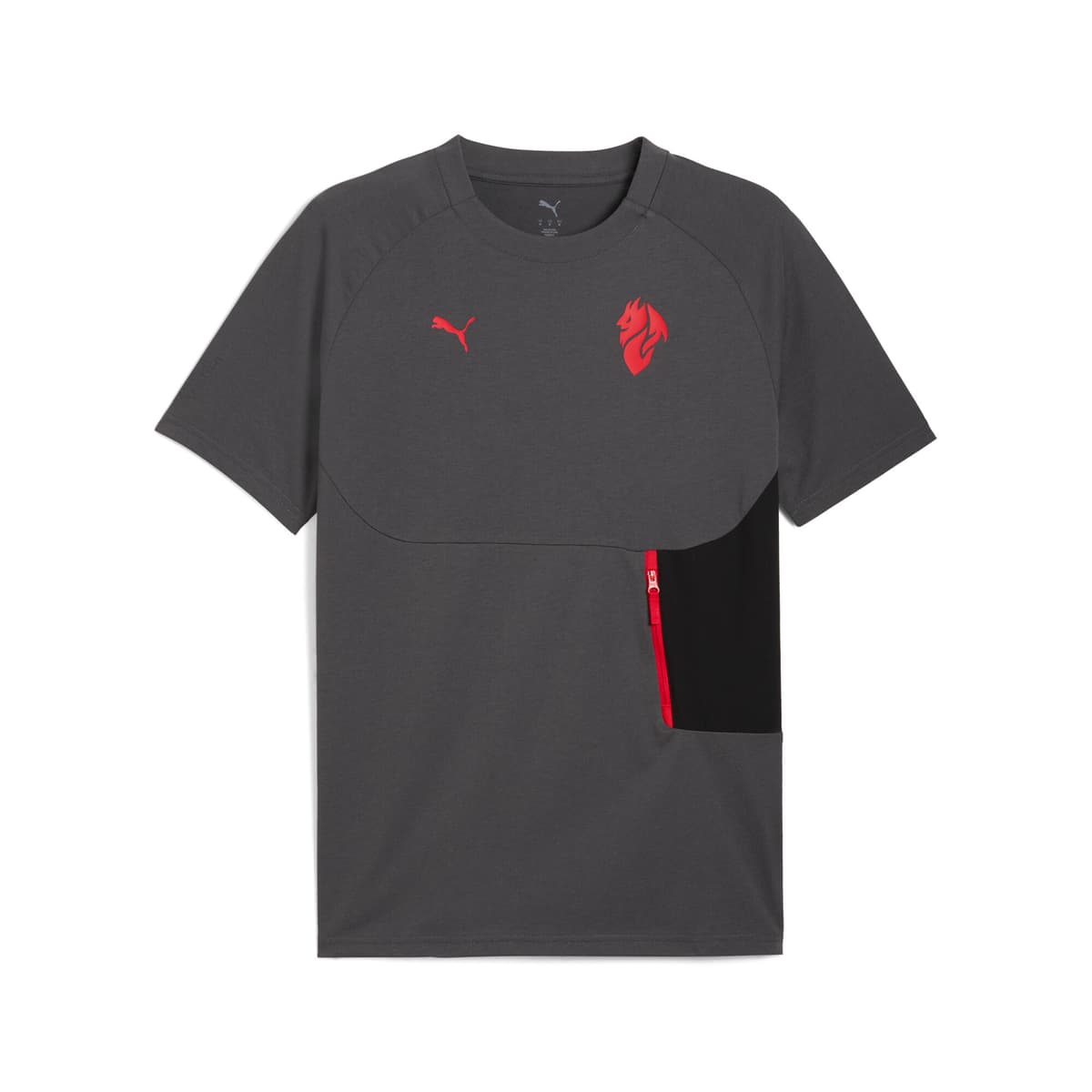AC Milan PUMATECH T-shirt met zak voor Heren, Grijs/Rood, Maat XS