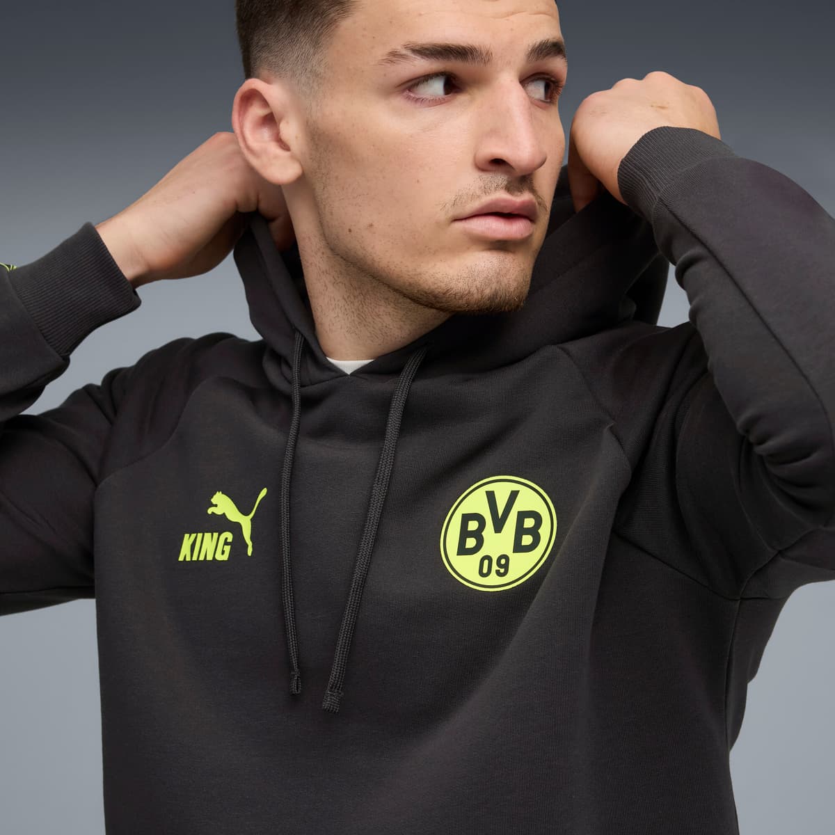 PUMA Borussia Dortmund KING hoodie voor Heren, Grijs/Geel, Maat XXL thumbnail 5