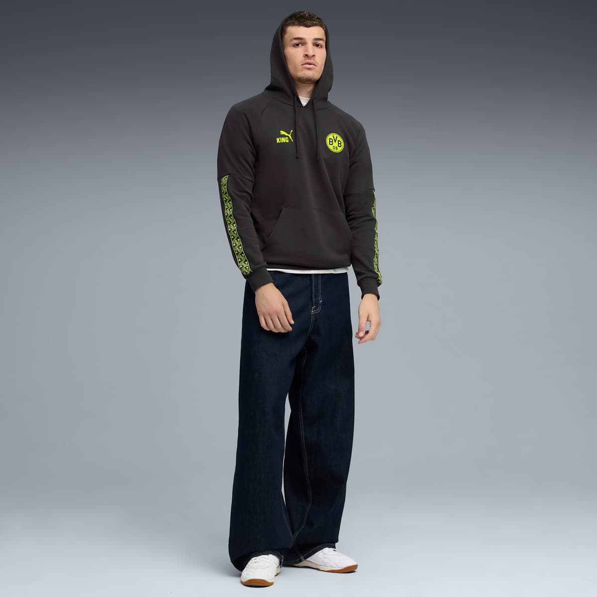 PUMA Borussia Dortmund KING hoodie voor Heren, Grijs/Geel, Maat XXL thumbnail 4