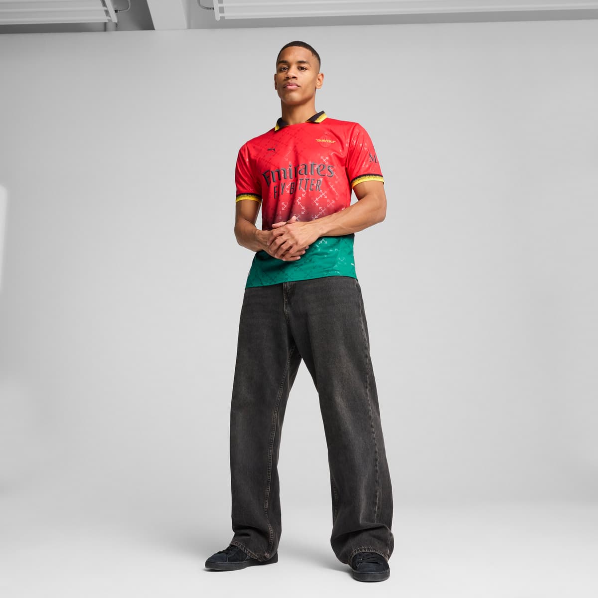 PUMA AC MILAN x OFF-Witâ¢ Replica shirt voor Heren, Zwart/Rood, Maat M thumbnail 7