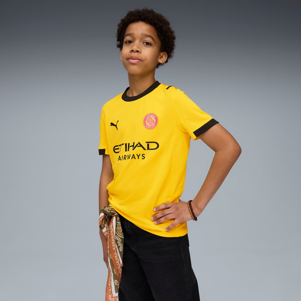 PUMA Girona FC 25/26 uitshirt, Rood/Geel, Maat 9-10Y