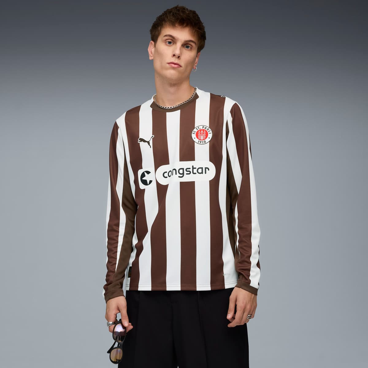 PUMA FC St. Pauli 25/26 thuisshirt met lange mouwen voor Heren, Wit/Bruin, Maat L thumbnail 6
