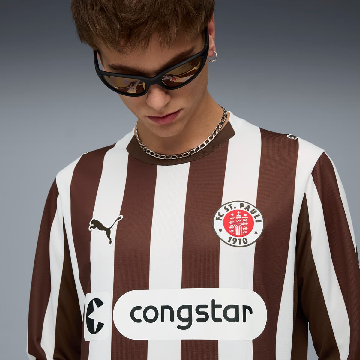 PUMA FC St. Pauli 25/26 thuisshirt met lange mouwen voor Heren, Wit/Bruin, Maat L thumbnail 5