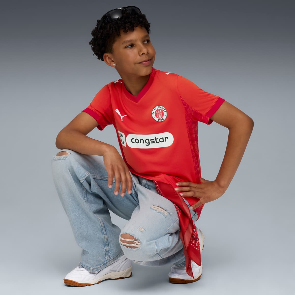 PUMA FC St. Pauli 25/26 vierde shirt, Rood/Wit, Maat 2-3Y thumbnail 5