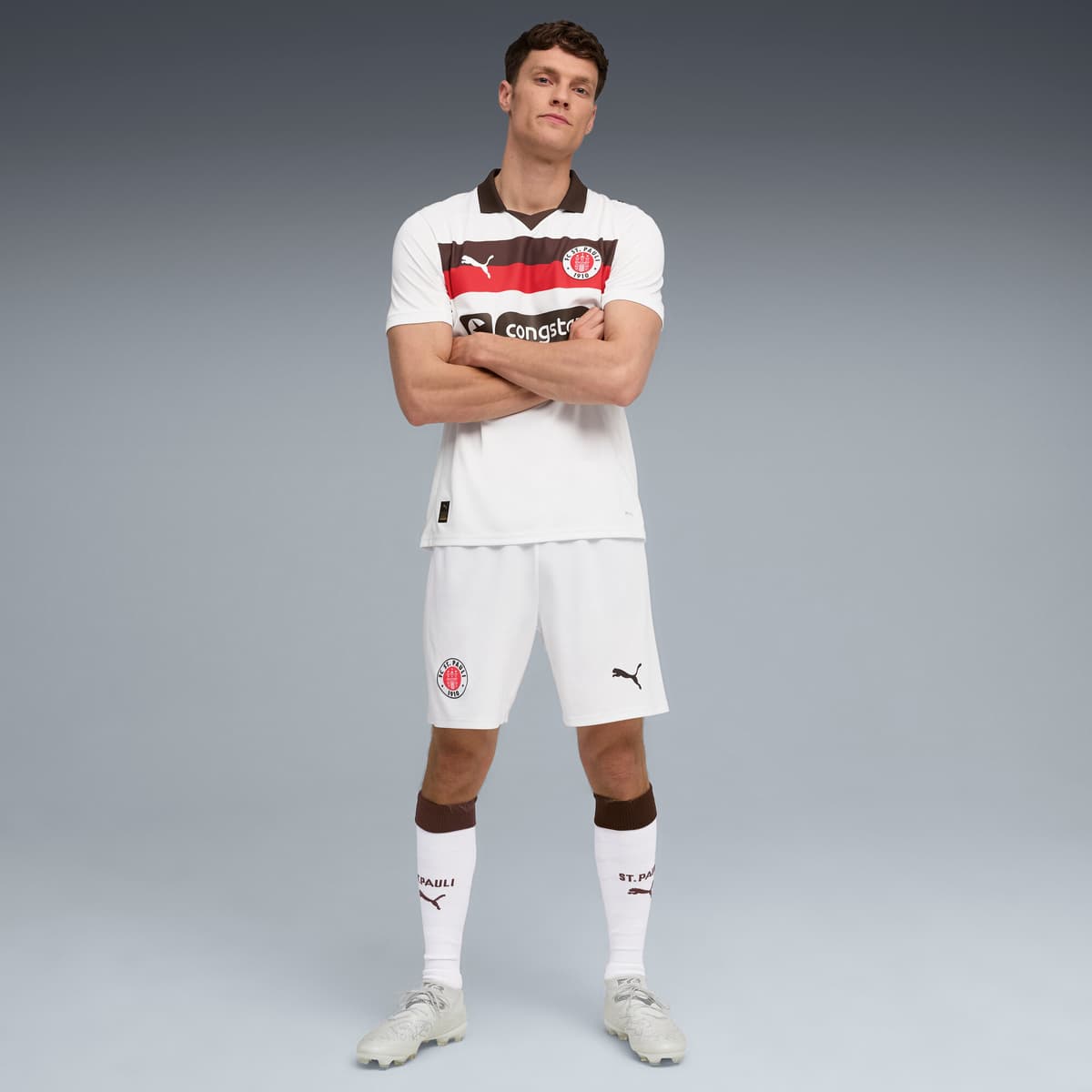 PUMA FC St. Pauli 25/26 short voor Heren, Wit/Bruin, Maat XS thumbnail 4