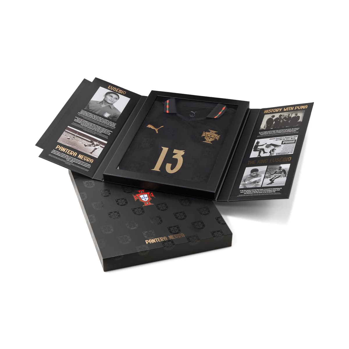PUMA Portugal 25/26 Authentic Special Edition EusÃ©bio voetbalshirt voor Heren, Zwart/Goud, Maat L thumbnail 4