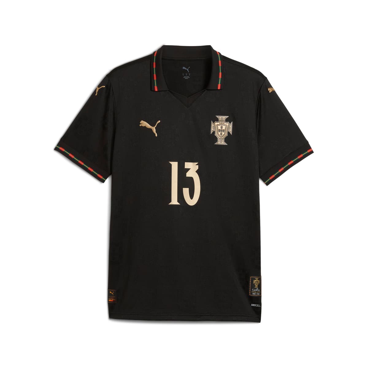 PUMA Portugal 25/26 Authentic Special Edition EusÃ©bio voetbalshirt voor Heren, Zwart/Goud, Maat M