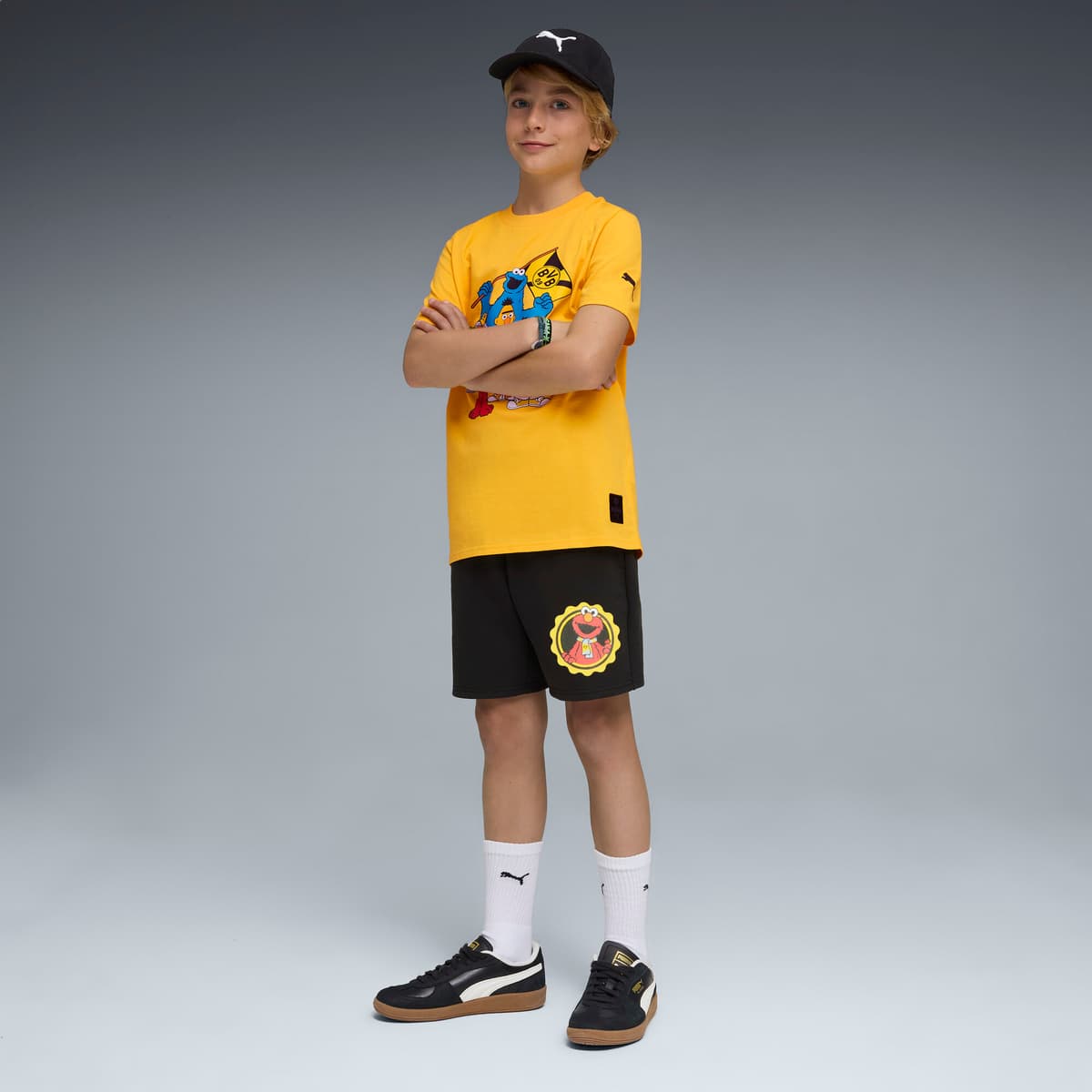 PUMA Borussia Dortmund x Sesamstraat short voor Heren, Zwart/Geel, Maat 7-8Y thumbnail 2