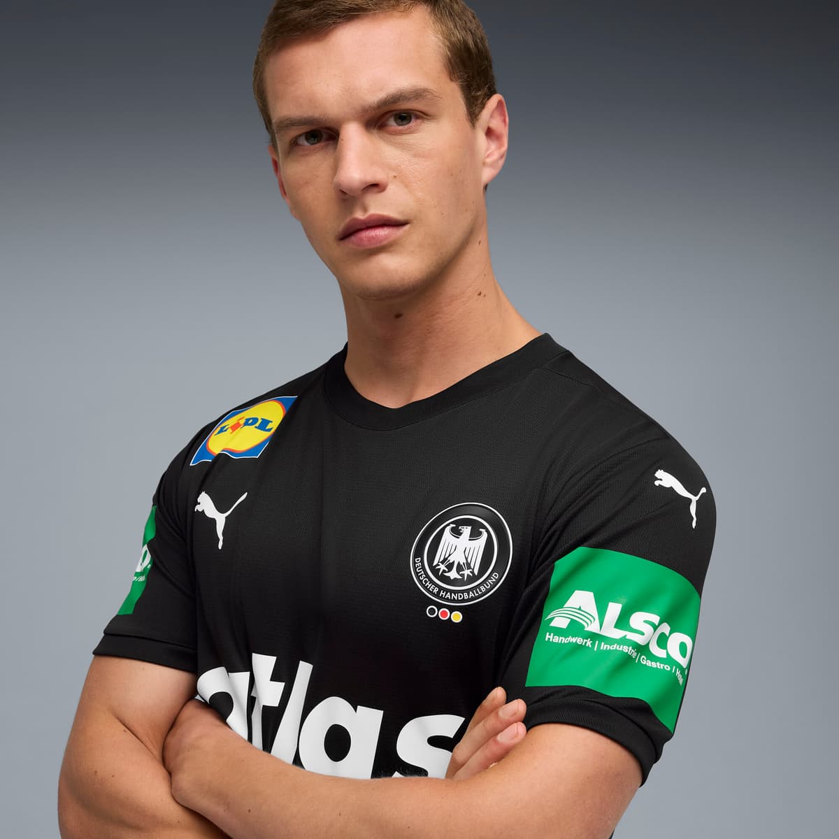 PUMA Duitse handbalbond uitshirt voor Heren, Zwart, Maat M thumbnail 2