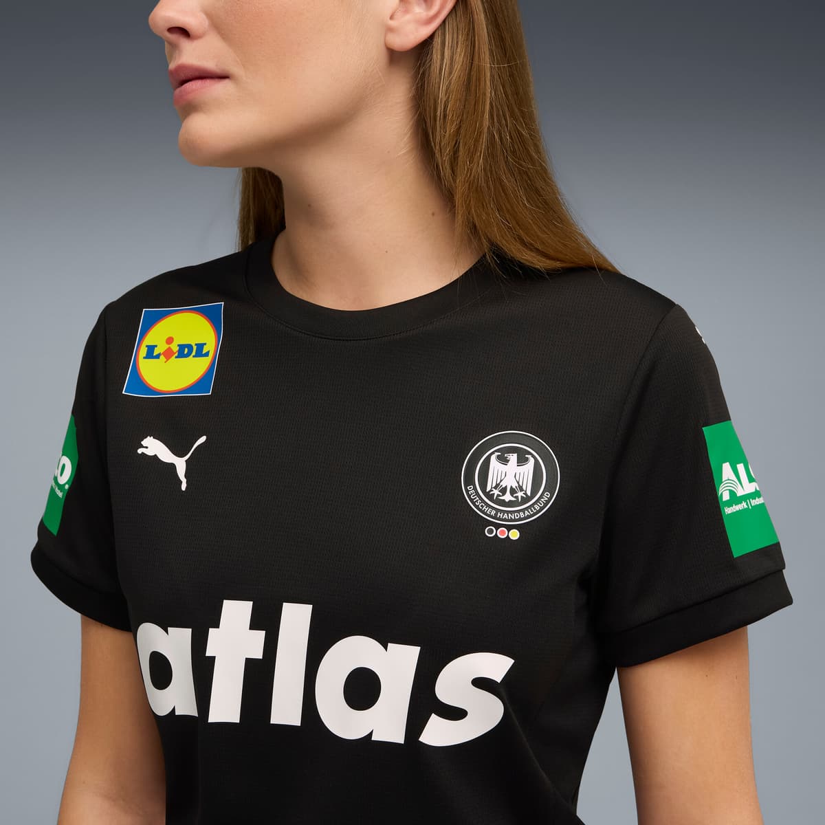PUMA Duitse handbalbond uitshirt voor Dames, Zwart, Maat M thumbnail 2