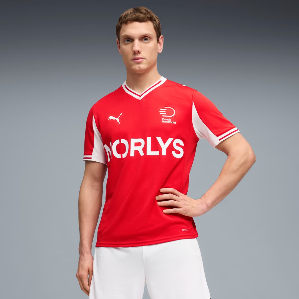 PUMA Deense handbalbond thuisshirt voor Heren, Rood/Wit, Maat XL thumbnail 6