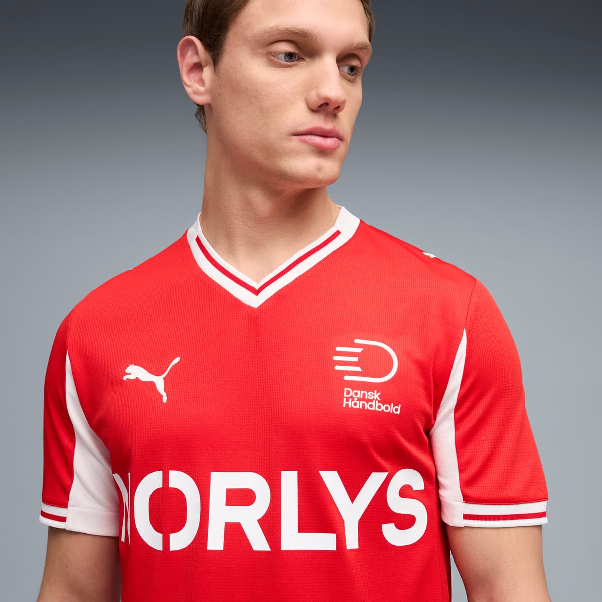 PUMA Deense handbalbond thuisshirt voor Heren, Rood/Wit, Maat XL thumbnail 5