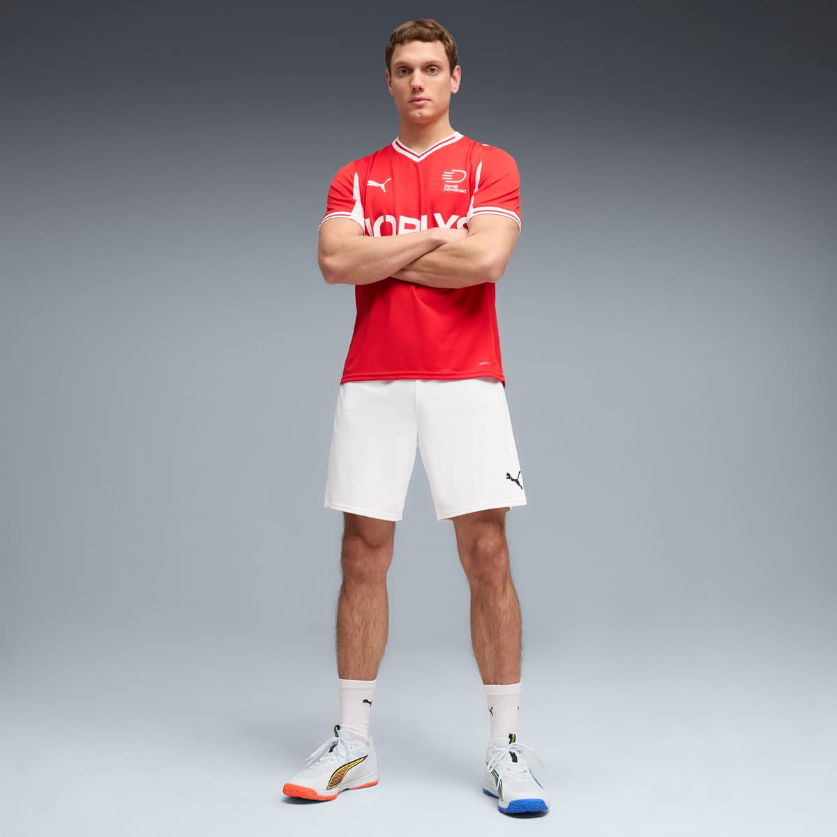 PUMA Deense handbalbond thuisshirt voor Heren, Rood/Wit, Maat XL thumbnail 4