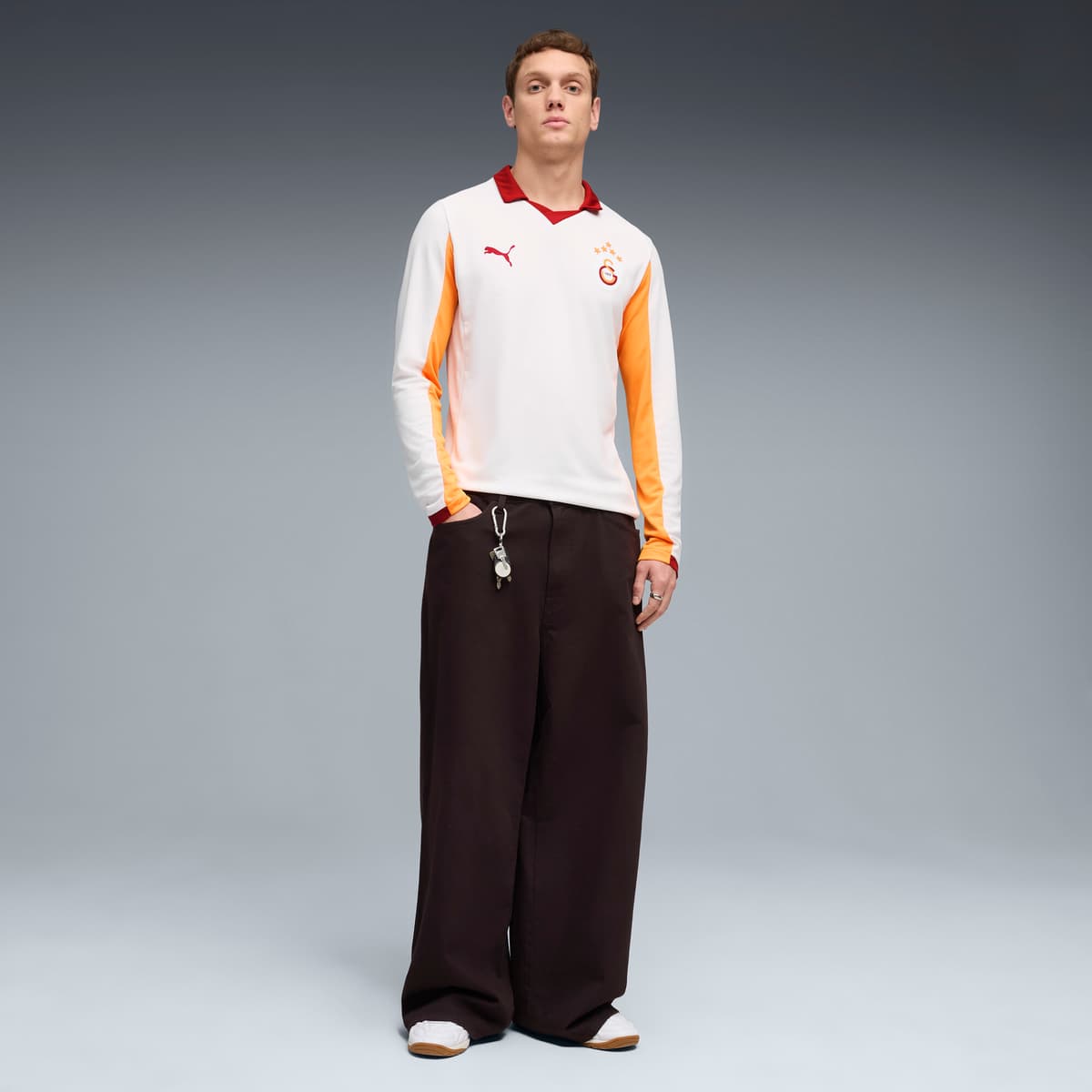 PUMA Galatasaray SK uitshirt met lange mouwen voor Heren, Wit/Oranje, Maat XS thumbnail 4