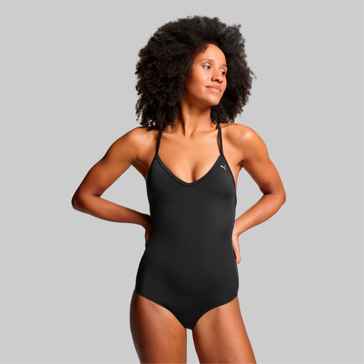 PUMA Swim Badpak met V-hals en Gekruiste Bandjes voor Dames, Zwart, Maat S thumbnail 3