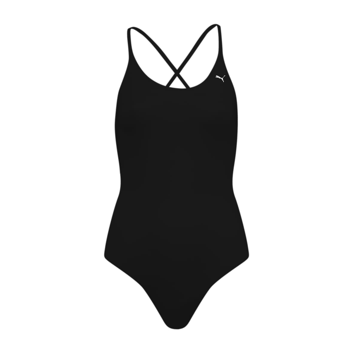 PUMA Swim Badpak met V-hals en Gekruiste Bandjes voor Dames, Zwart, Maat S