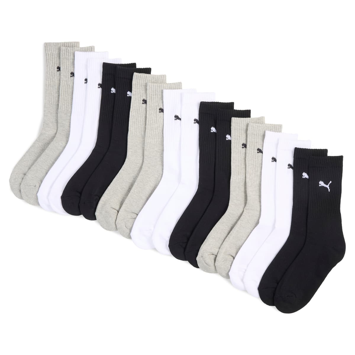 PUMA Uniseks crewsokken (set van 9), Zwart/Grijs/Wit, Maat 43-46