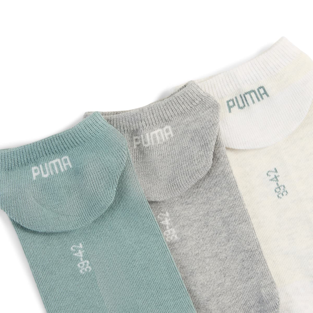 PUMA Uniseks sneakersokken (set van 3), Groen/Grijs, Maat 47-49 thumbnail 2