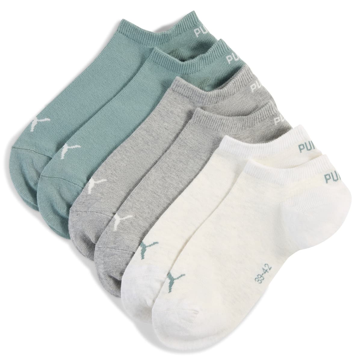 PUMA Uniseks sneakersokken (set van 3), Groen/Grijs, Maat 47-49