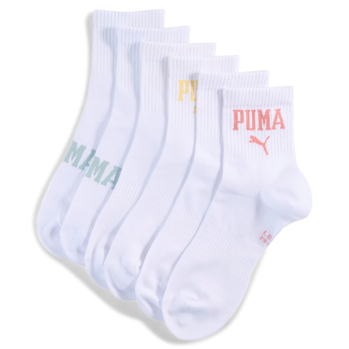 PUMA Korte uniseks crewsokken met logo (set van 3), Wit, Maat 39-42