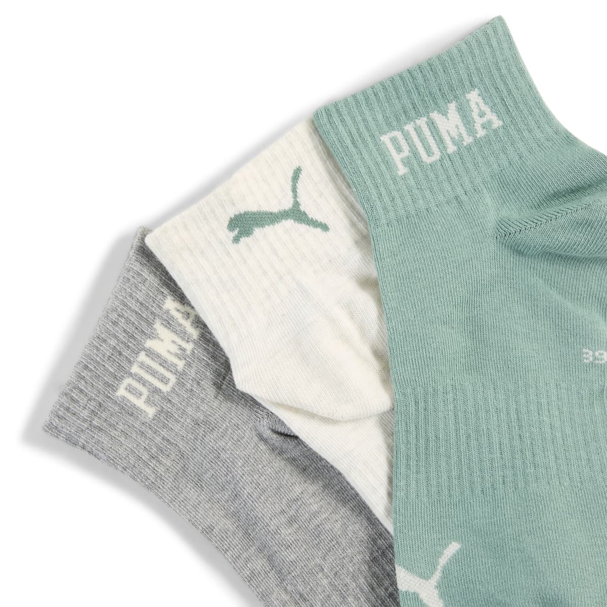 PUMA Uniseks korte sokken met logo (set van 3), Groen/Grijs, Maat 43-46 thumbnail 2