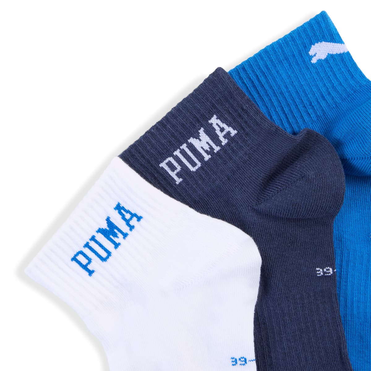 PUMA Uniseks korte sokken met logo (set van 3), Blauw, Maat 35-38 thumbnail 2