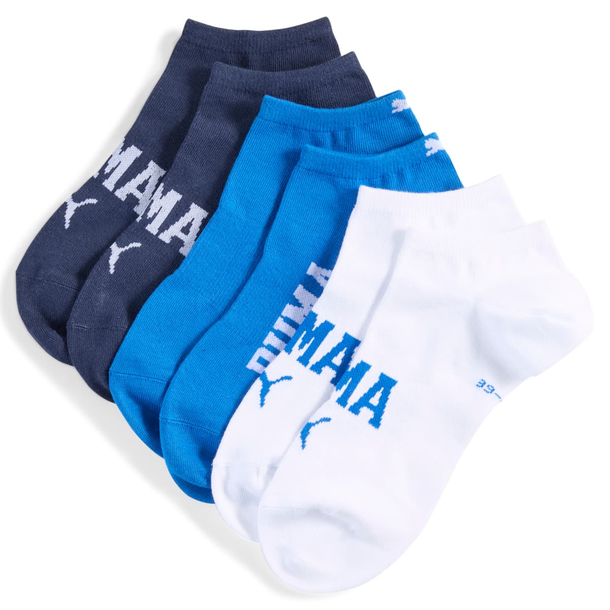 PUMA Uniseks sneakersokken met logo (set van 3), Blauw, Maat 43-46