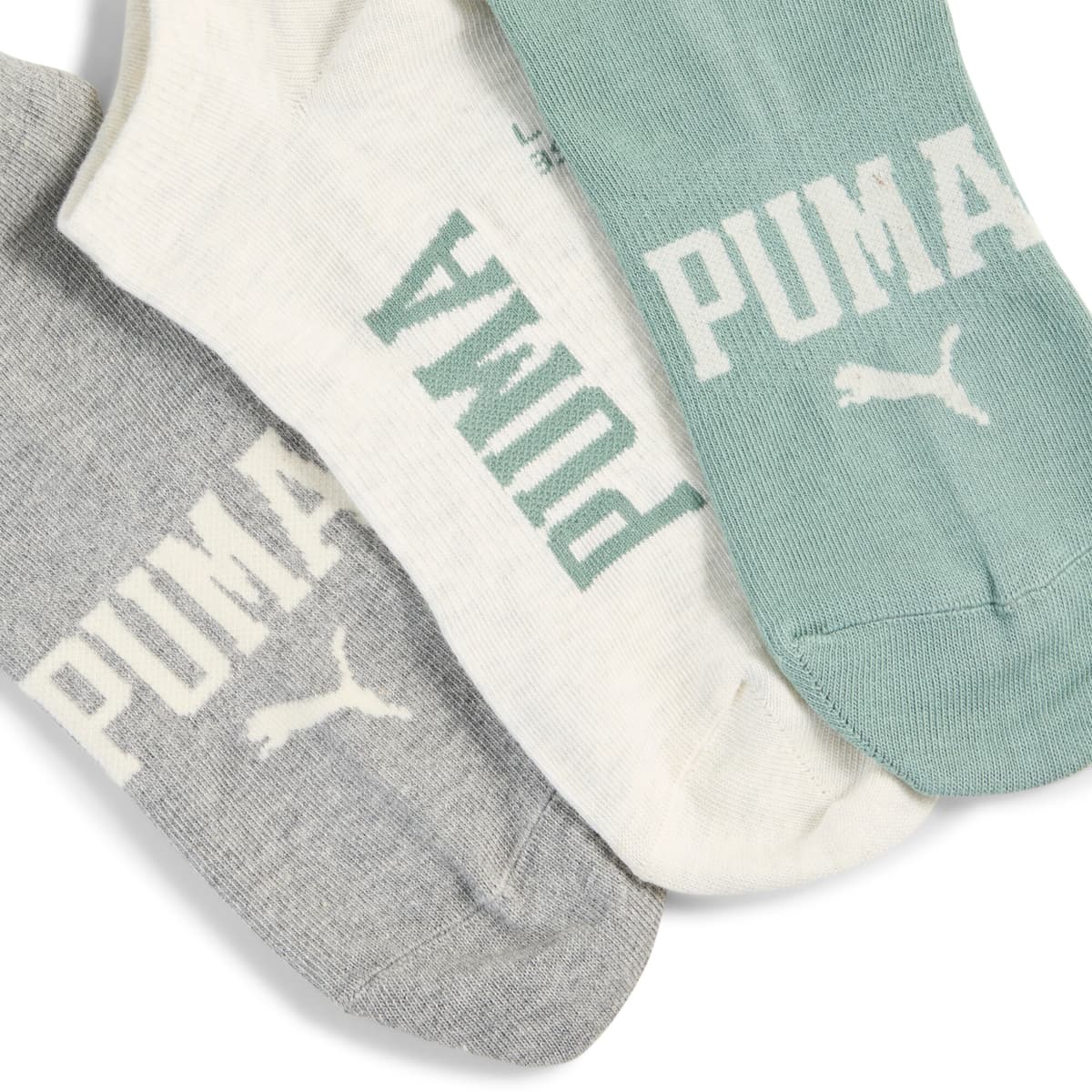 PUMA Uniseks sneakersokken met logo (set van 3), Groen/Grijs, Maat 39-42 thumbnail 2