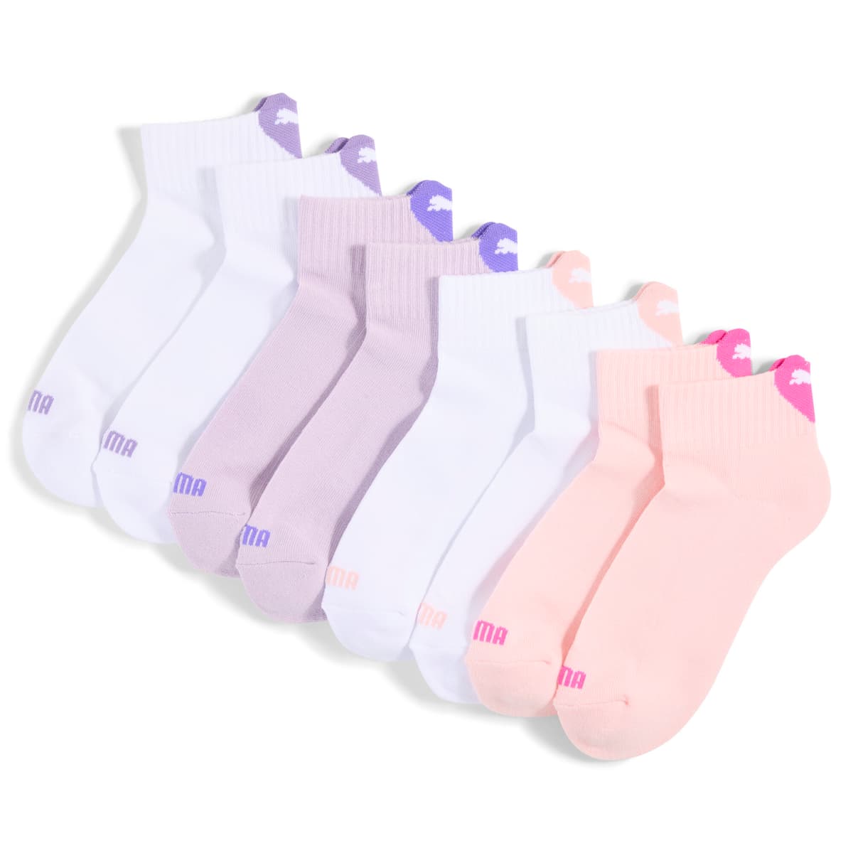PUMA Quartersokken, Roze/Wit/Paars, Maat 31-34