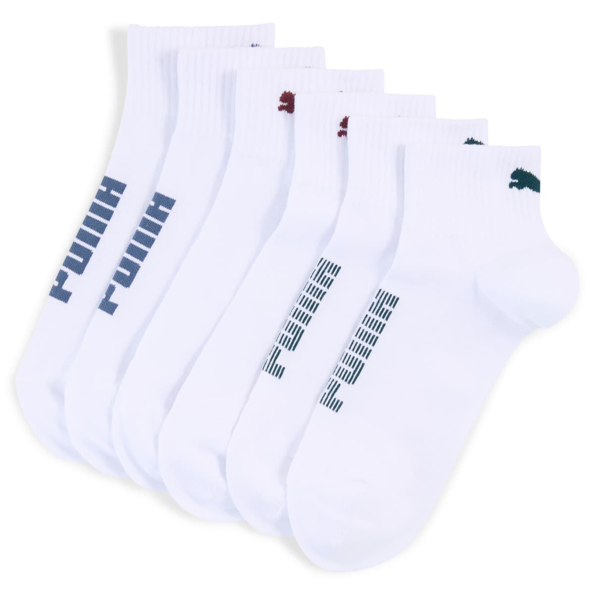 PUMA Uniseks quartersokken (set van 3), Wit, Maat 43-46