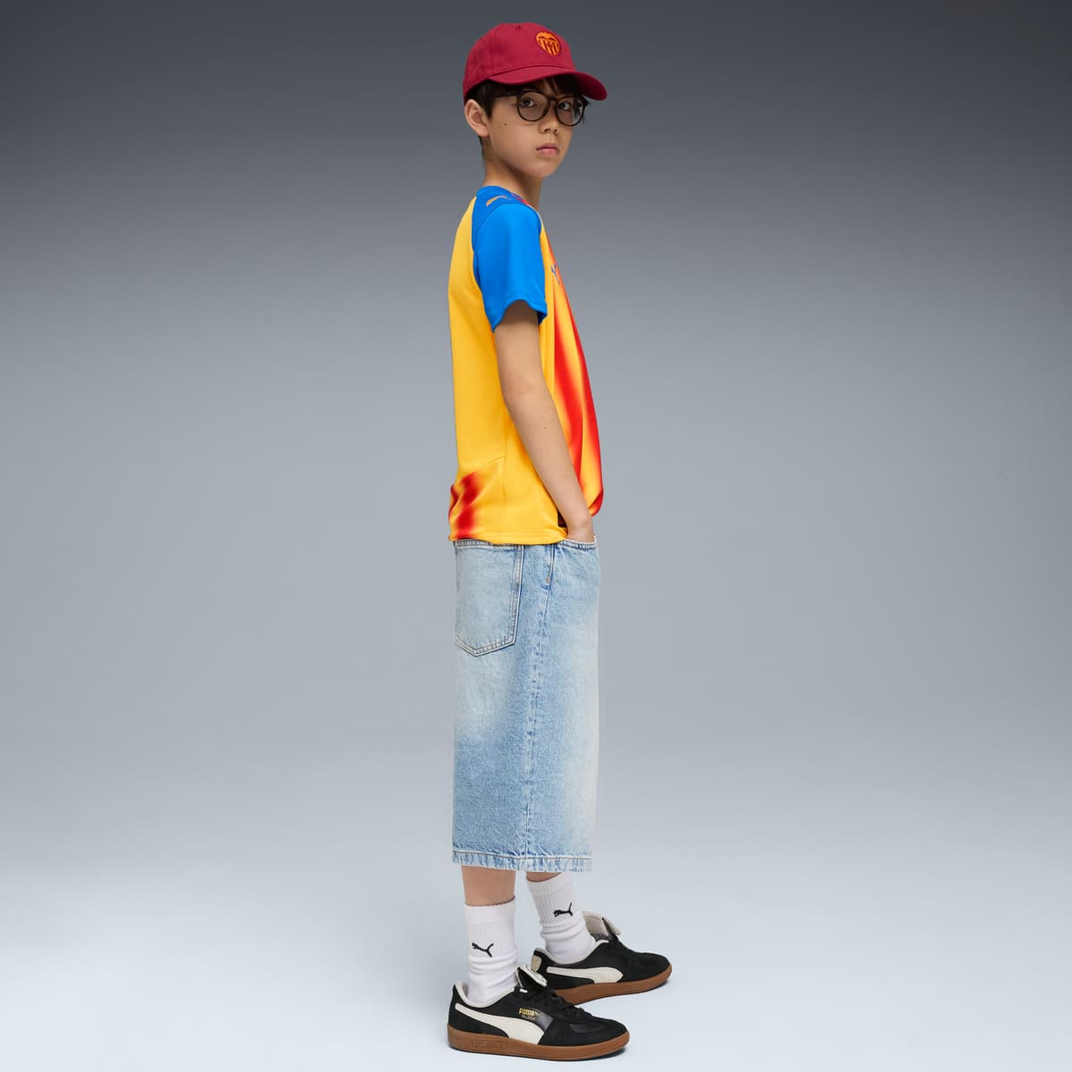 PUMA Valencia CF 25/26 derde shirt, Rood/Geel, Maat 15-16Y thumbnail 5