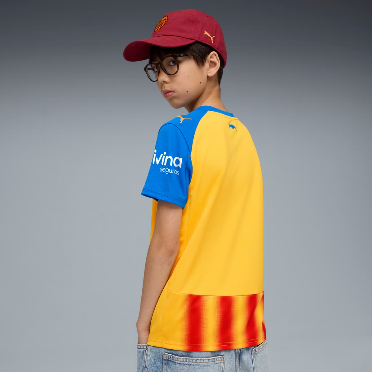 PUMA Valencia CF 25/26 derde shirt, Rood/Geel, Maat 15-16Y thumbnail 4