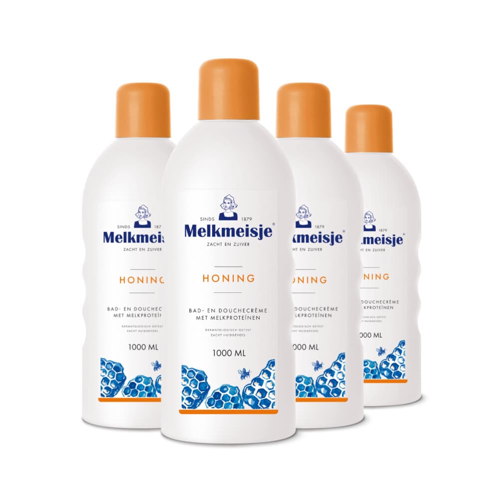 4x Melkmeisje Bad en Douche Crème Honing 1000 ml