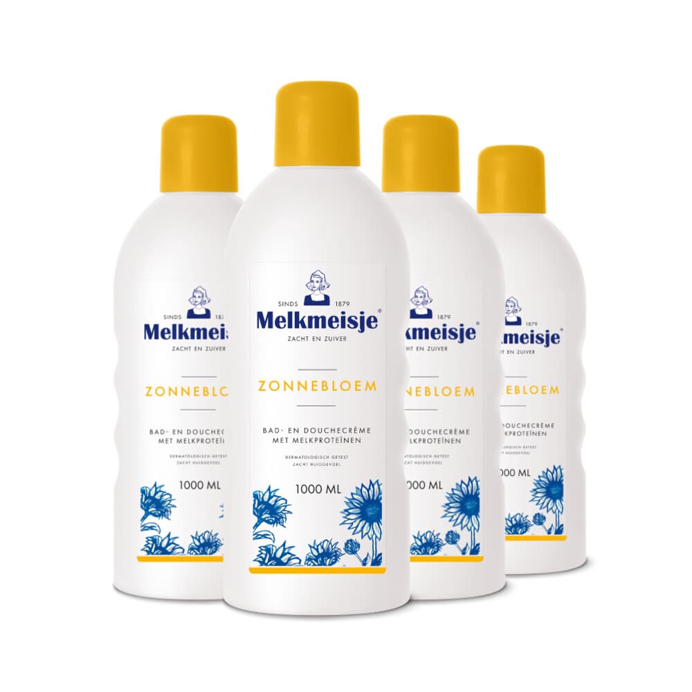 4x Melkmeisje Bad en Douche Crème Zonnebloem en Melk 1000 ml