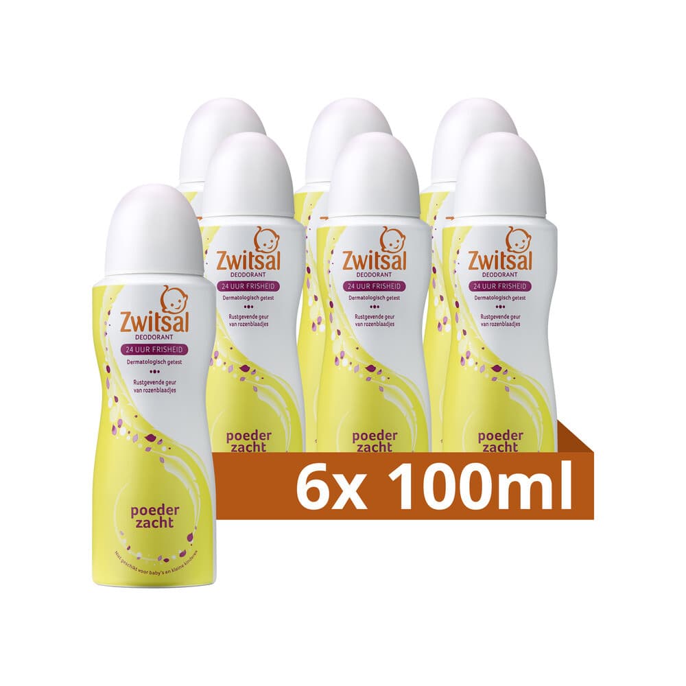 6x Zwitsal Deodorant Poederzacht 100 ml