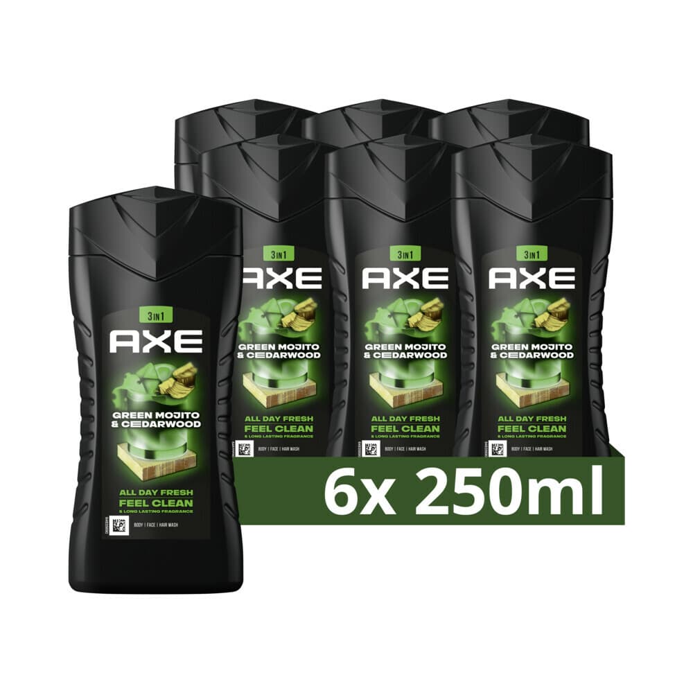 6x Axe 3-in-1 Douchegel Green Mojito&Cedarwood 250 ml