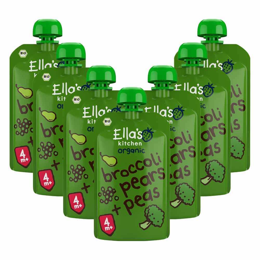 7x Ella's Kitchen Knijpzakje 4+ m Peer Broccoli Erwten 120 gr