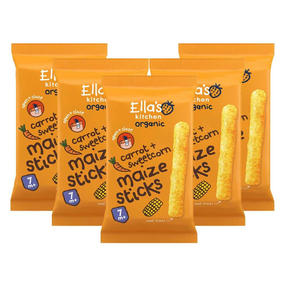 5x Ella's Kitchen Gepoft Smikkelstengels 7+ m Mais Wortel 16 gr