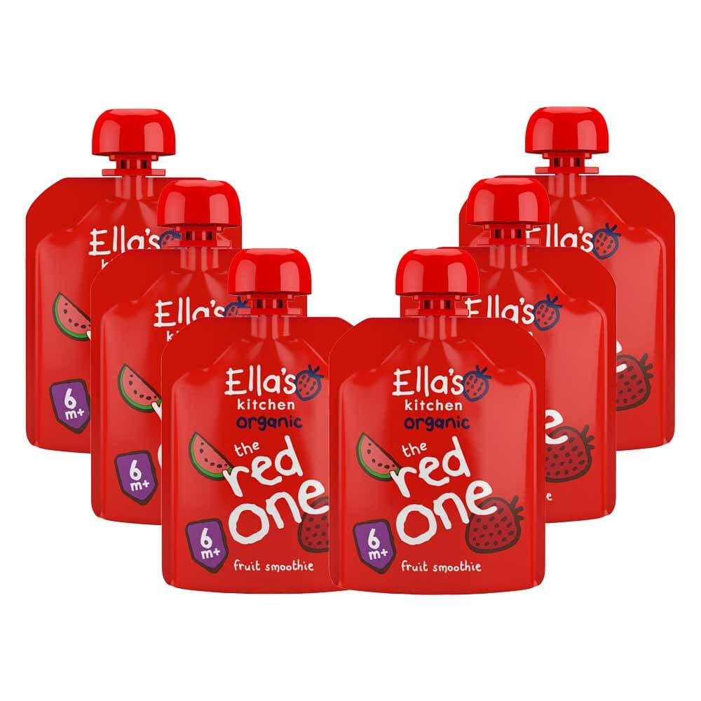 6x Ella's Kitchen Knijpzakje Fruit Smoothie 6+ m Banaan Aardbei Appel Framboos Watermeloen 90 gr