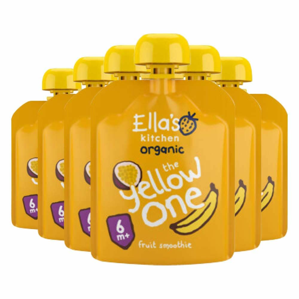 6x Ella's Kitchen Knijpzakje Fruit Smoothie 6+ m Banaan Appel Passievrucht Abrikozen 90 gr