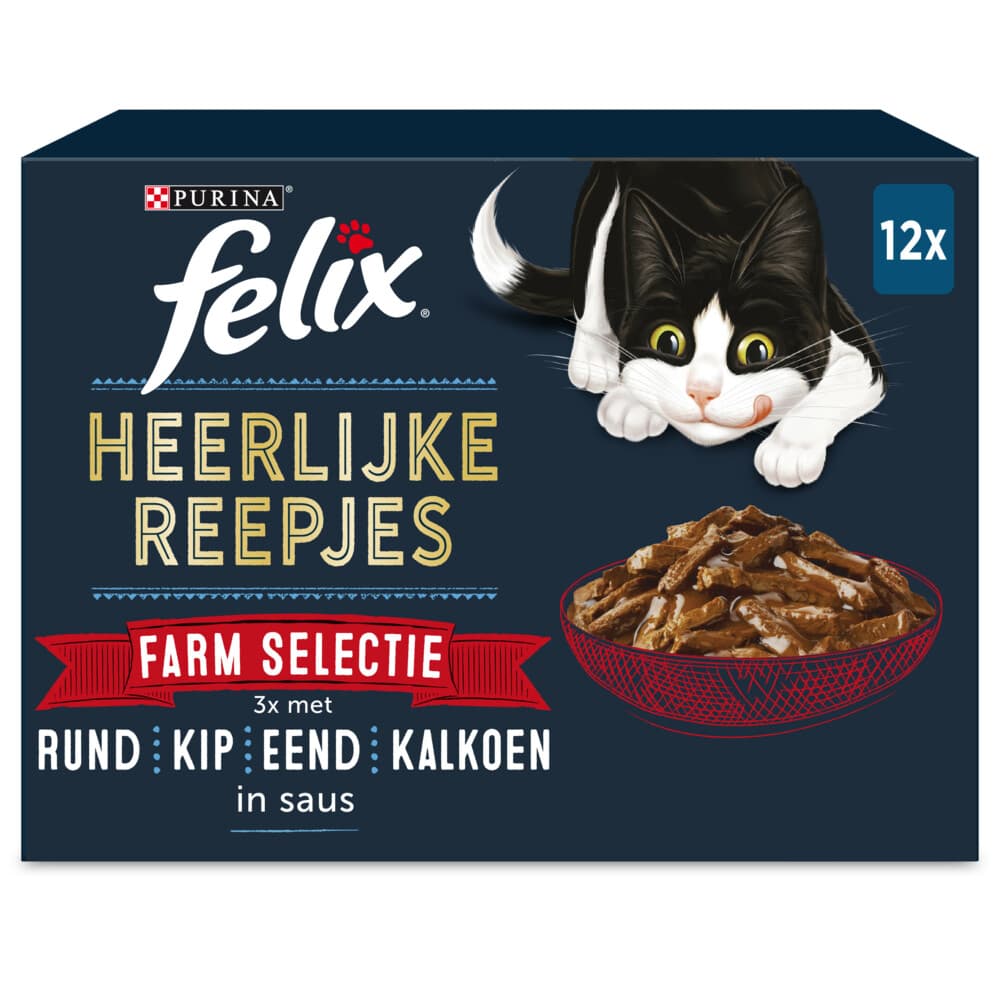 4x Felix Kattenvoer Nat Heerlijke Reepjes Farm Selectie 12 x 80 gr