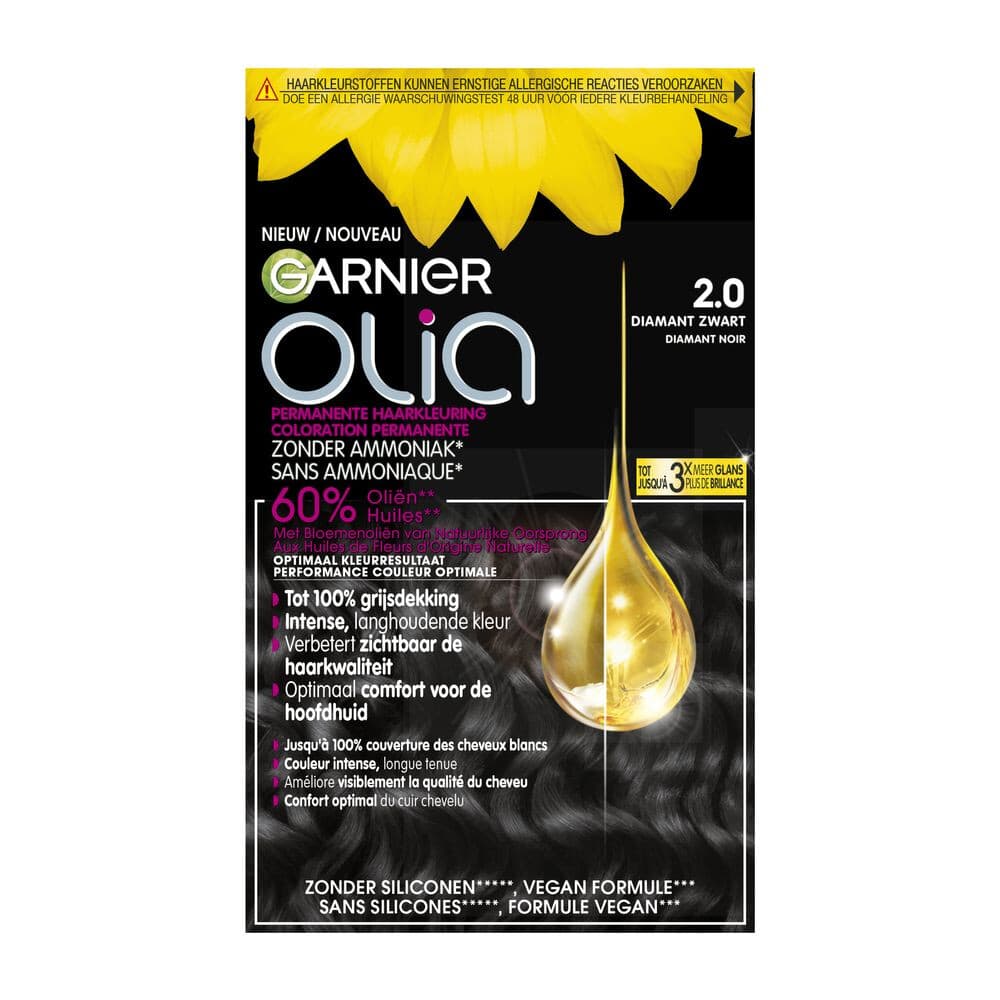 1+1 gratis: Garnier Olia Permanente Crèmekleuring 2.0 Diamant Zwart