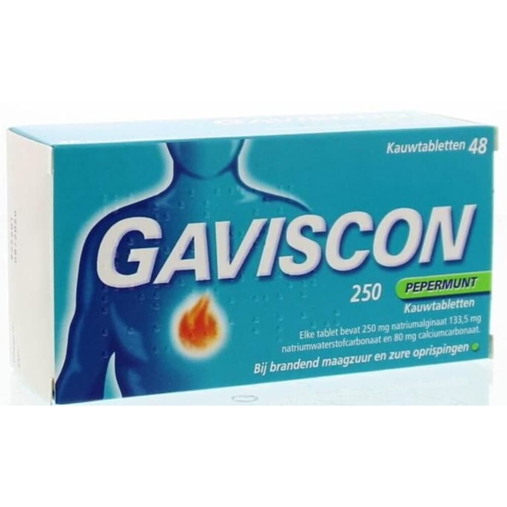 Gaviscon Gaviscon 250 mg Pepermunt Kauwtabletten 48 tabletten
