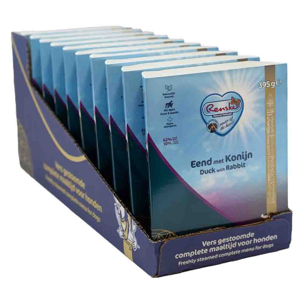 10x Renske Vers Gestoomd Complete Menu Hondenvoer Nat Eend - Konijn 395 gr