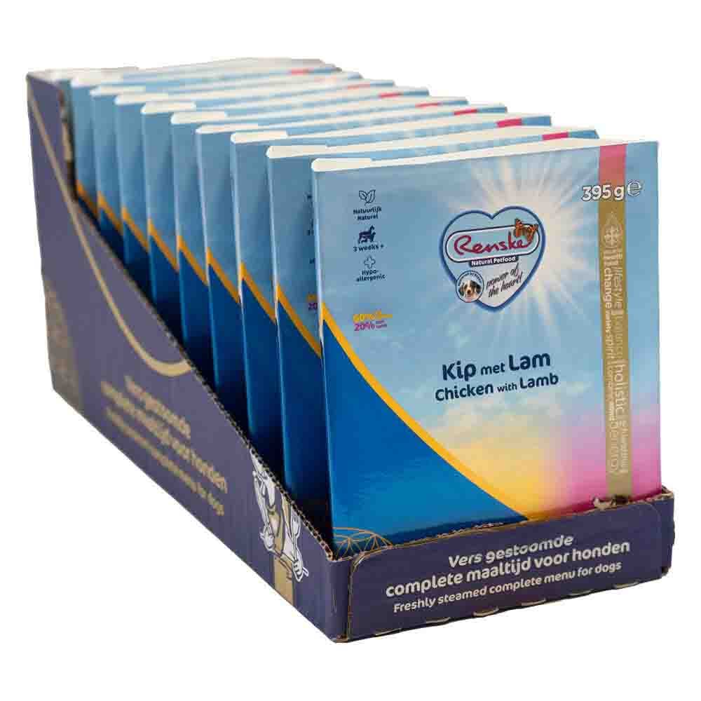 10x Renske Vers Gestoomd Complete Menu Hondenvoer Nat Kip - Lam 395 gr