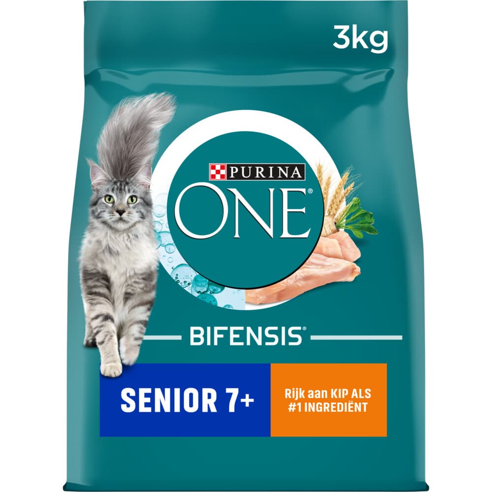 4x Purina ONE Kattenvoer Droog Senior Kip - Volkoren Granen 3 kg