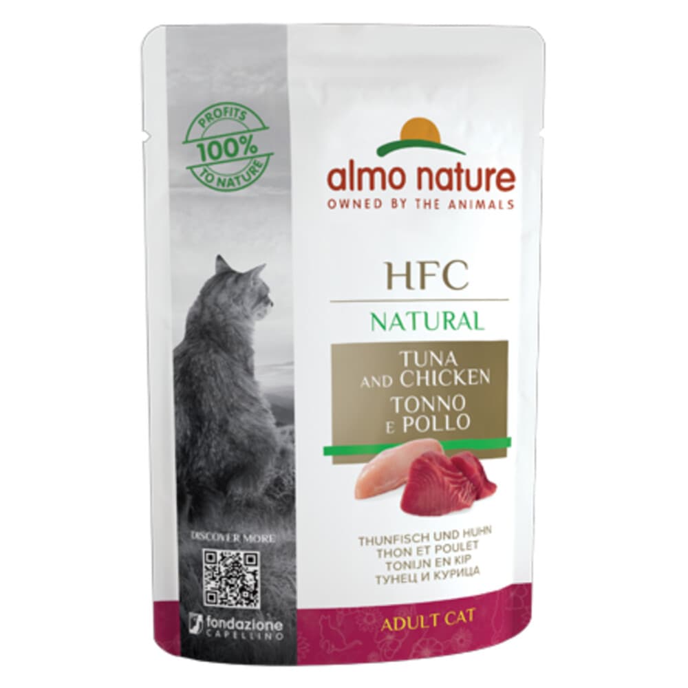 48x Almo Nature HFC Natural Kattenvoer Nat Maaltijdzakje Tonijn&Kip 55 gr