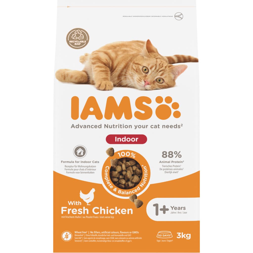 3x IAMS Kat Adult Indoor Kip 3 kg